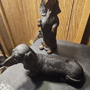 Sandicast Original Size Sitting Pretty Black Smooth Dachshund Dog Sculpture Set
